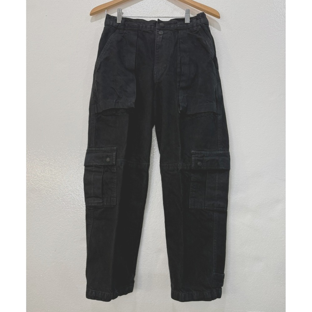 Free People We The Free Size 25 Washed Black Denim Baggy Cargo Jeans Ankle